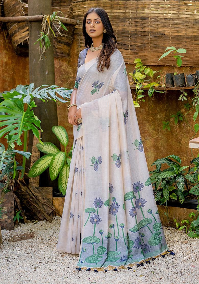 Blue Resham Woven Cotton Saree Set