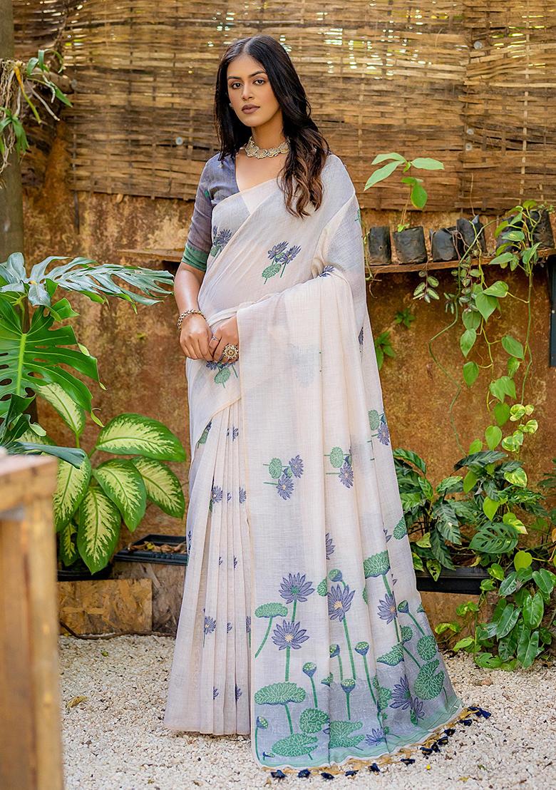 Blue Resham Woven Cotton Saree Set - Indya