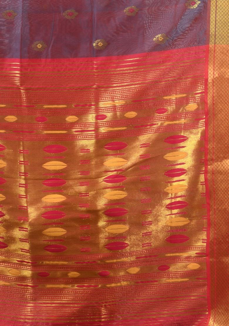 Grey Dual Tone Zari Work Silk Saree Set - Indya