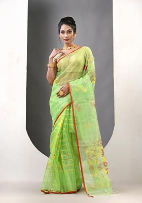 Light Green Woven Muslin Saree Set