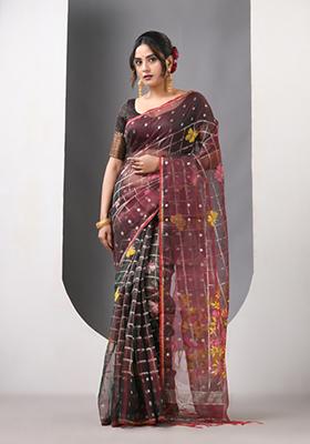 Emarald Green Woven Muslin Saree Set