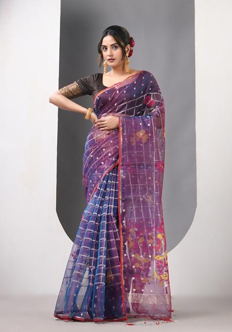 Sapphire Blue Woven Muslin Saree Set