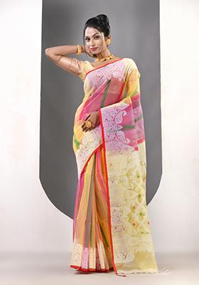 Multicolor Woven Muslin Saree Set
