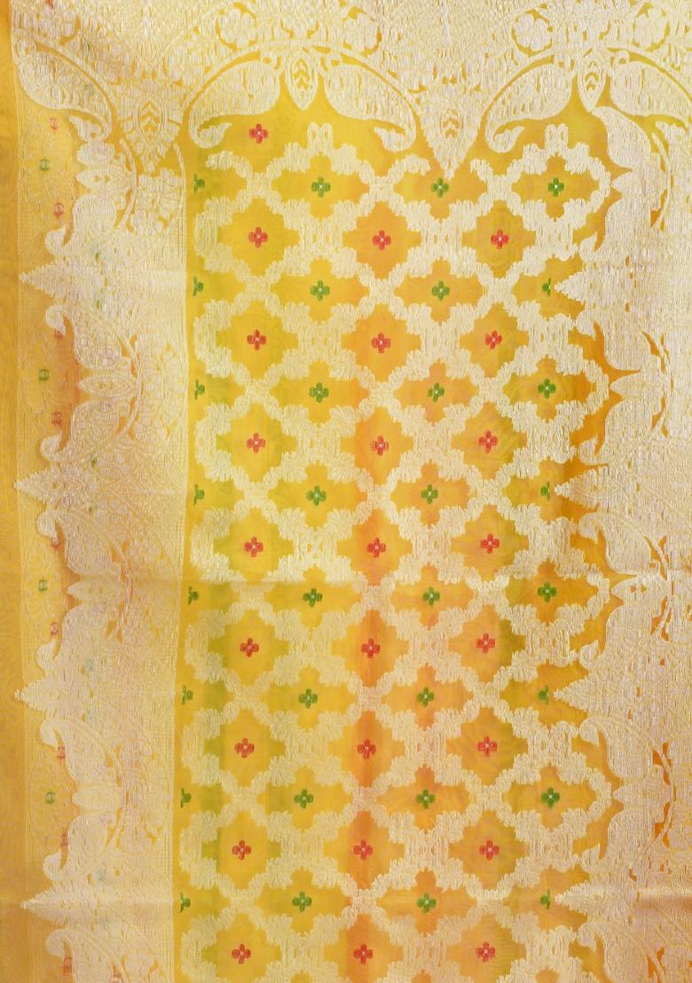 Multicolor Woven Muslin Saree Set - Indya