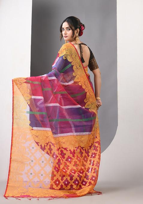 Multicolor Woven Muslin Saree Set