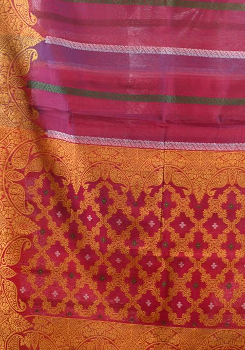 Multicolor Woven Muslin Saree Set