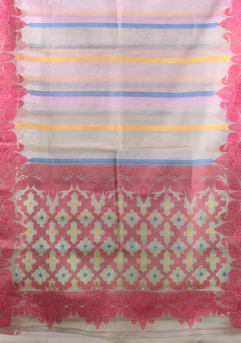 Multicolor Woven Muslin Saree Set