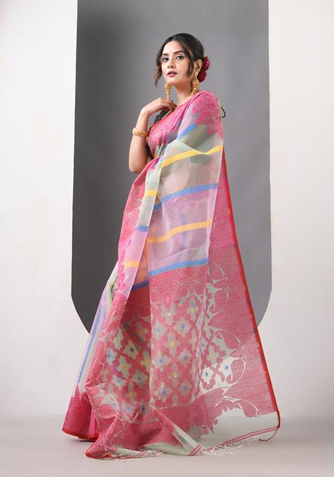 Multicolor Woven Muslin Saree Set