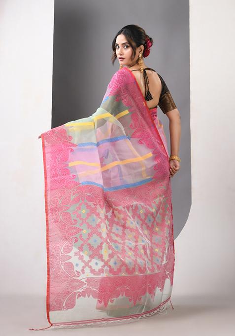 Multicolor Woven Muslin Saree Set