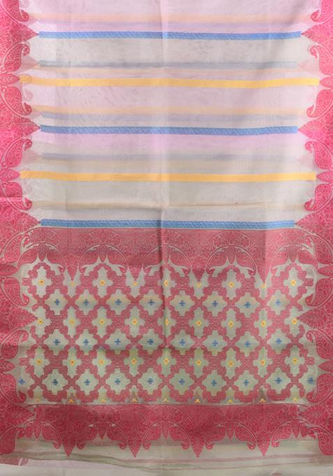 Multicolor Woven Muslin Saree Set