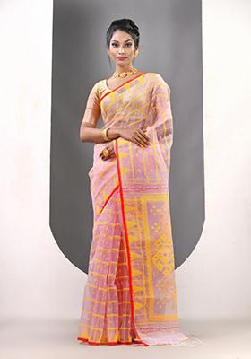 Lavender Woven Muslin Saree Set