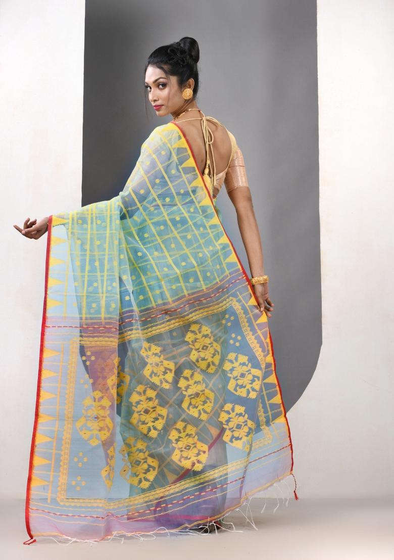 Mint Green Woven Muslin Saree Set