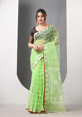 Light Green Woven Muslin Saree Set