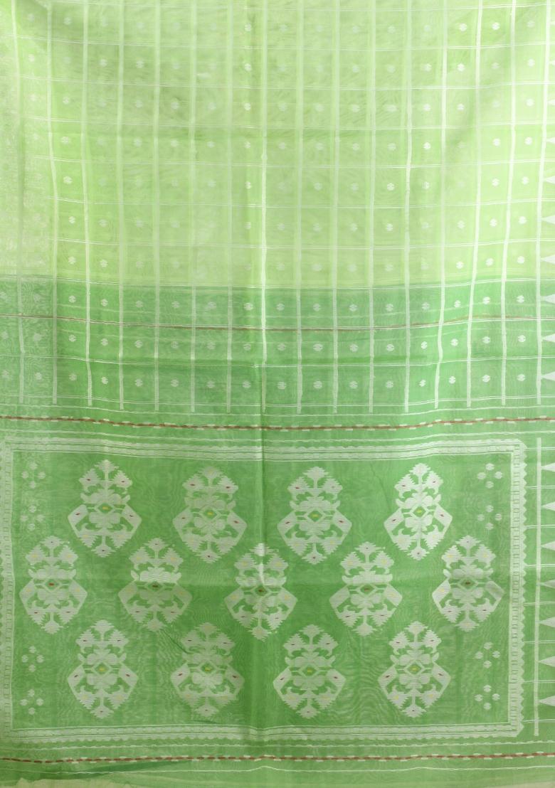 Light Green Woven Muslin Saree Set - Indya