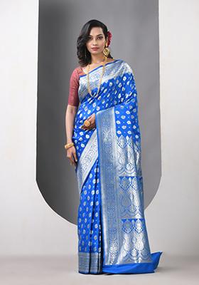 Sky Blue Zari Work Silk Saree Set