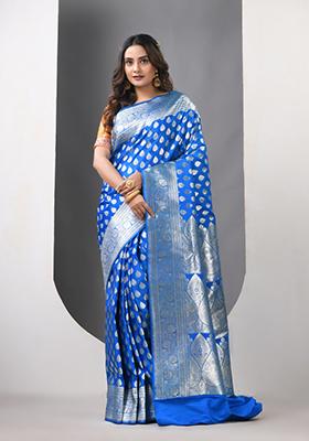 Sky Blue Zari Work Silk Saree Set
