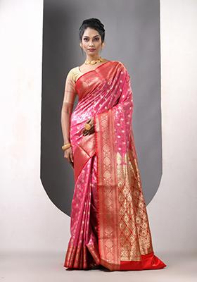 Pink Zari Work Silk Saree Set