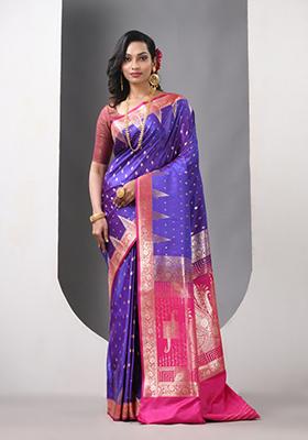 Blue Zari Work Silk Saree Set
