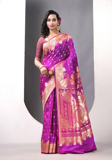Pink Zari Work Silk Saree Set