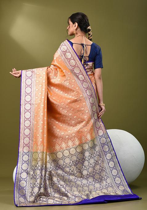 Orange Zari Work Silk Saree Set