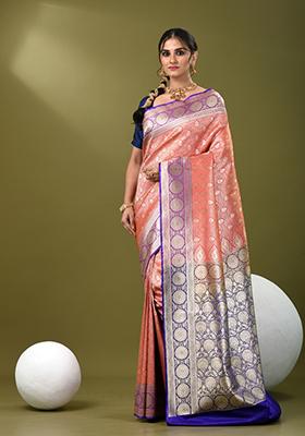 Watermelon Pink Zari Work Silk Saree Set