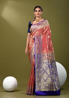 Fuchsia Pink Zari Work Silk Saree Set