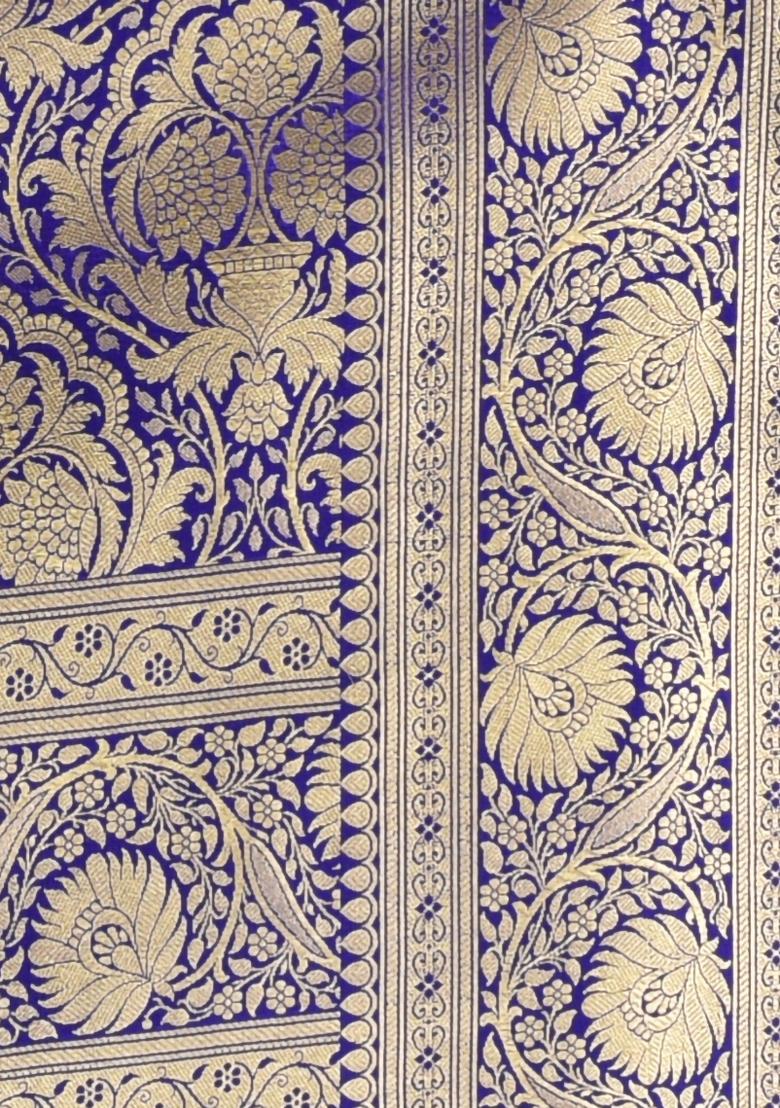 Fuchsia Pink Zari Work Silk Saree Set - Indya