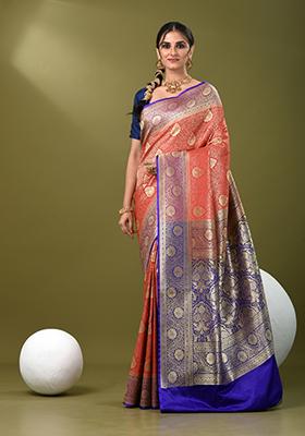 Red Zari Work Silk Saree Set