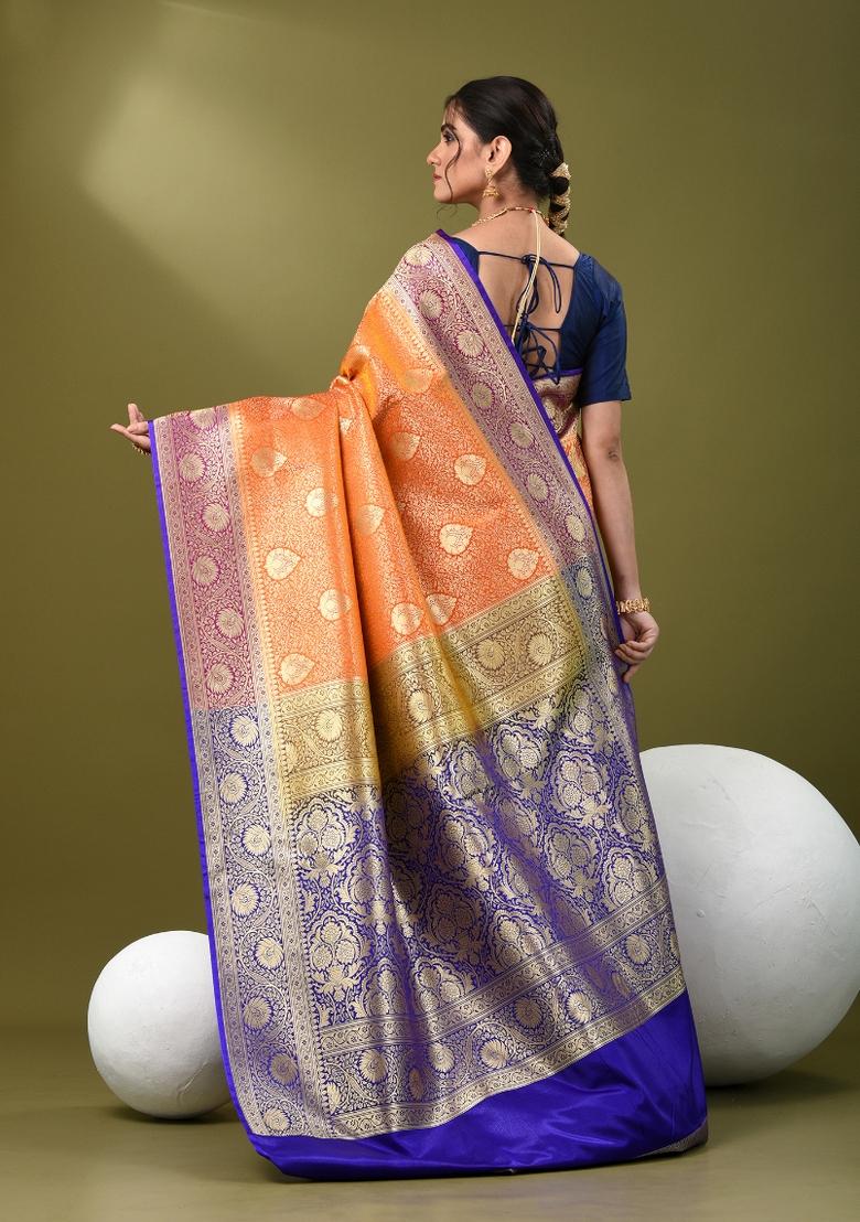 Orange Zari Work Silk Saree Set