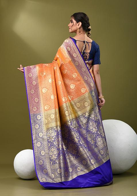 Orange Zari Work Silk Saree Set