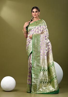 Light Purple Zari Work Silk Saree Set