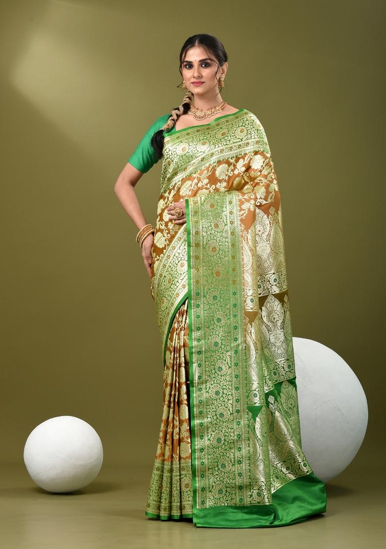 Brown Zari Work Silk Saree Set