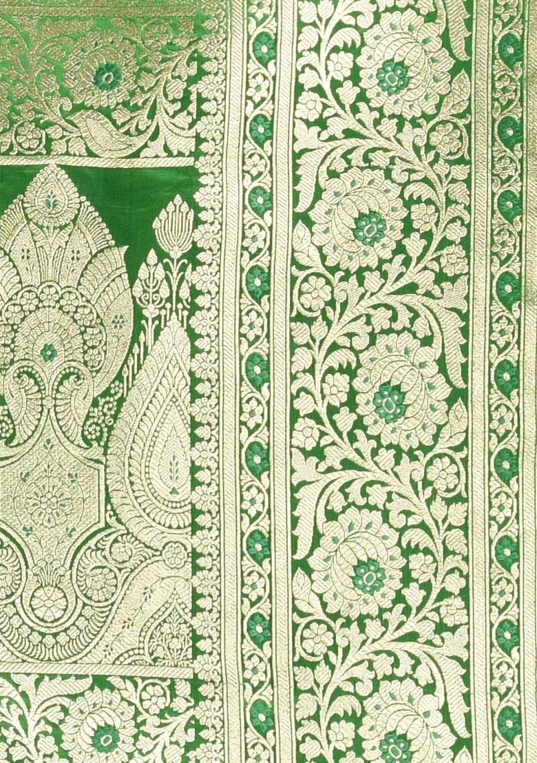 Brown Zari Work Silk Saree Set - Indya