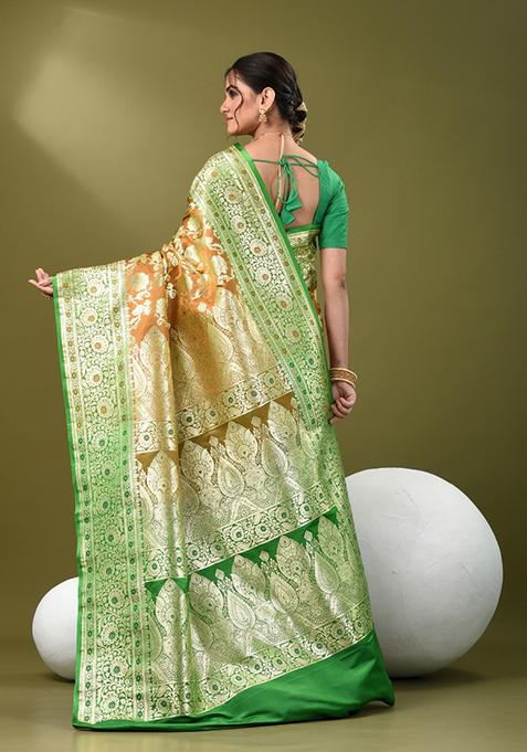 Brown Zari Work Silk Saree Set