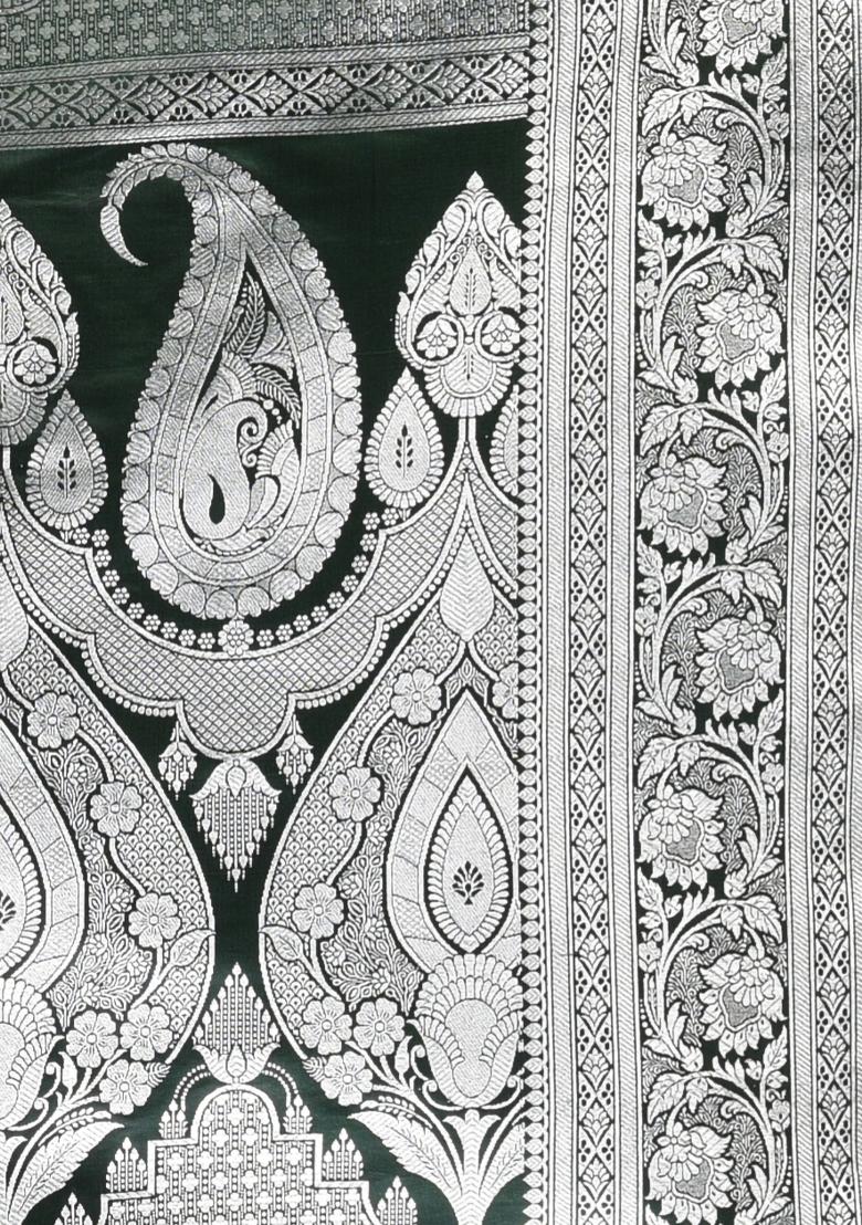 Bottle Green Zari Work Silk Saree Set