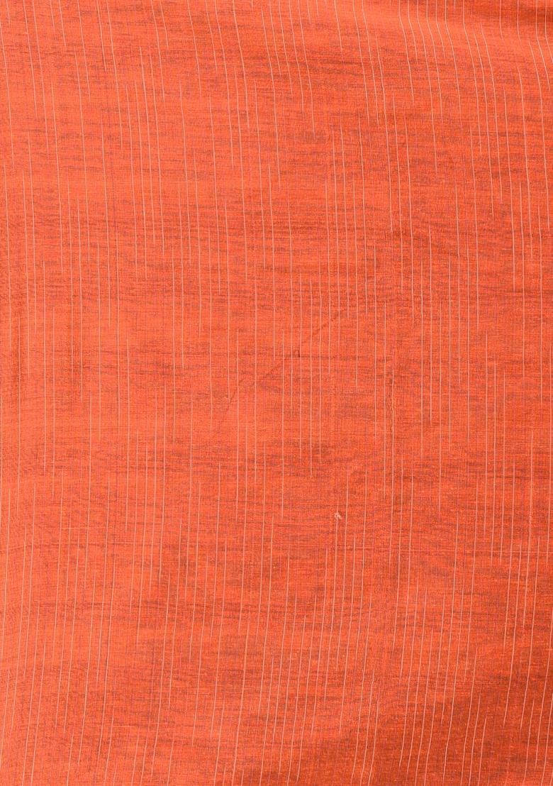 Orange Solid Cotton Saree Set - Indya