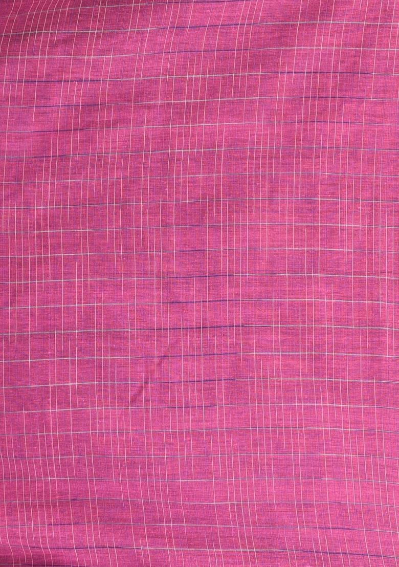 Blue Solid Cotton Saree Set