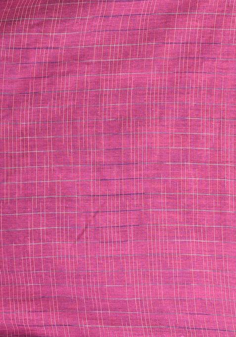 Blue Solid Cotton Saree Set