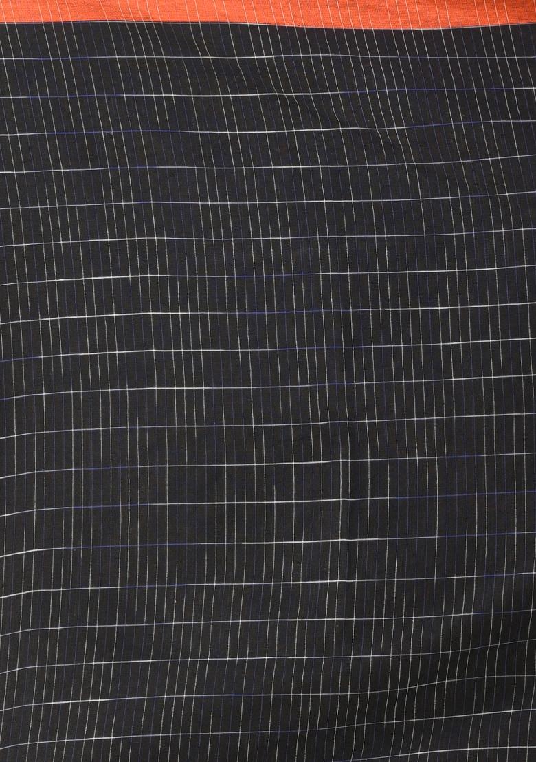 Orange Solid Cotton Saree Set - Indya