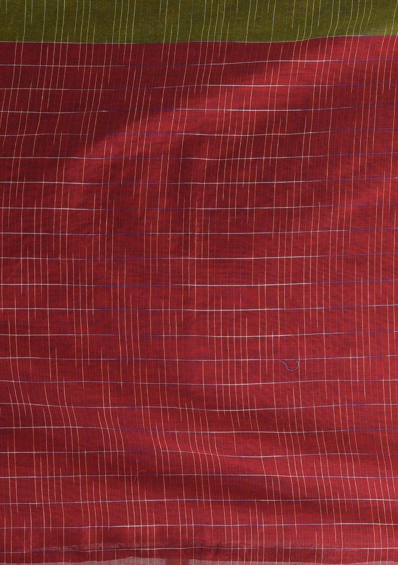 Green Solid Cotton Saree Set - Indya