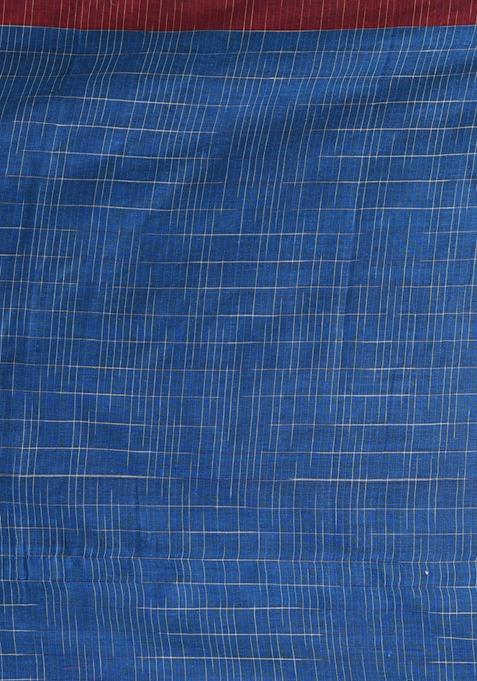 Dark Red Solid Cotton Saree Set