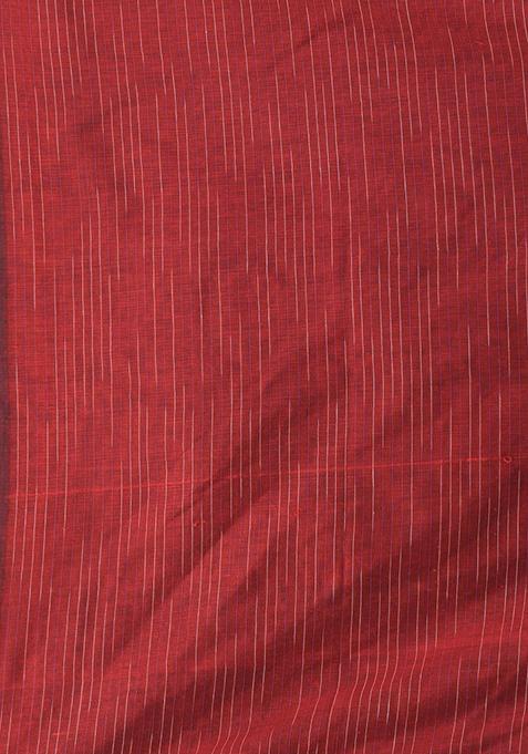 Dark Red Solid Cotton Saree Set