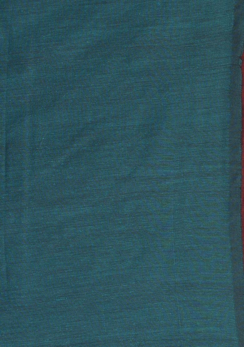 Teal Green Solid Cotton Saree Set