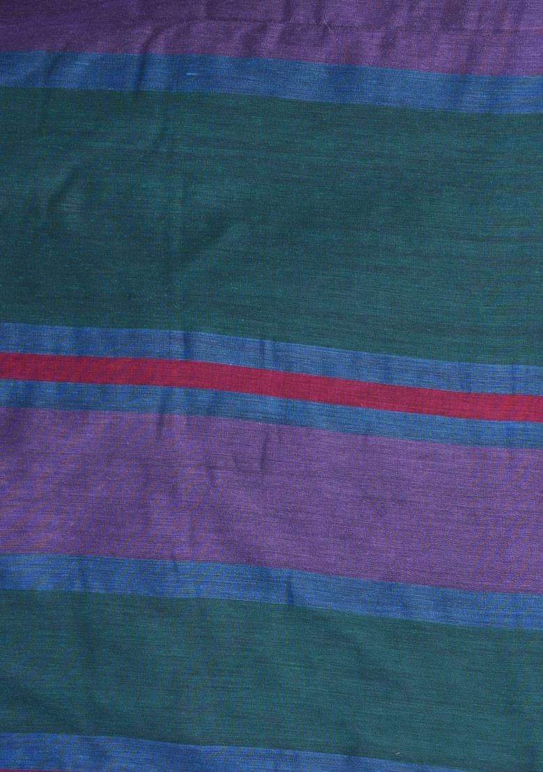 Blue Striped Cotton Saree Set - Indya