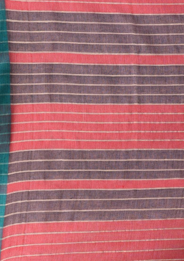 Beige Solid Cotton Saree Set - Indya