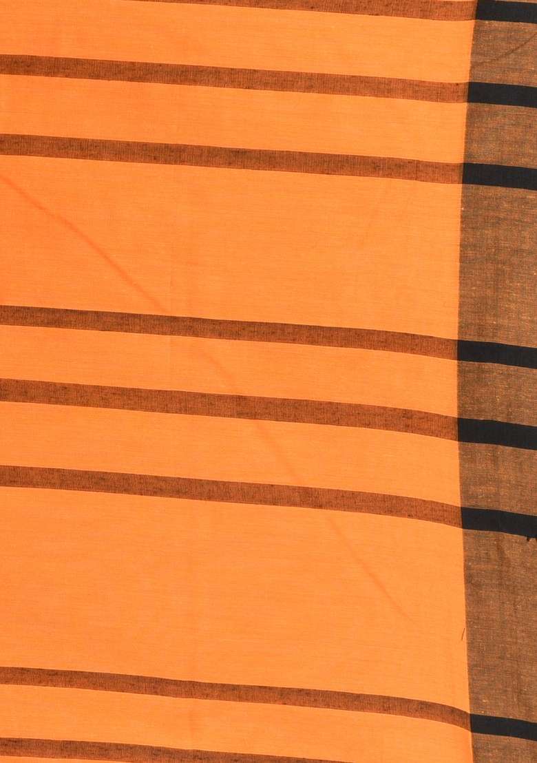 Orange Striped Cotton Saree Set for Diwali | Wedding & Festive Wear - Indya