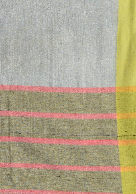 Ice Blue Solid Cotton Saree Set