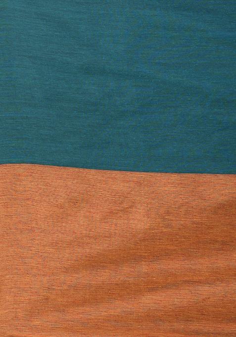 Teal Blue Solid Cotton Saree Set