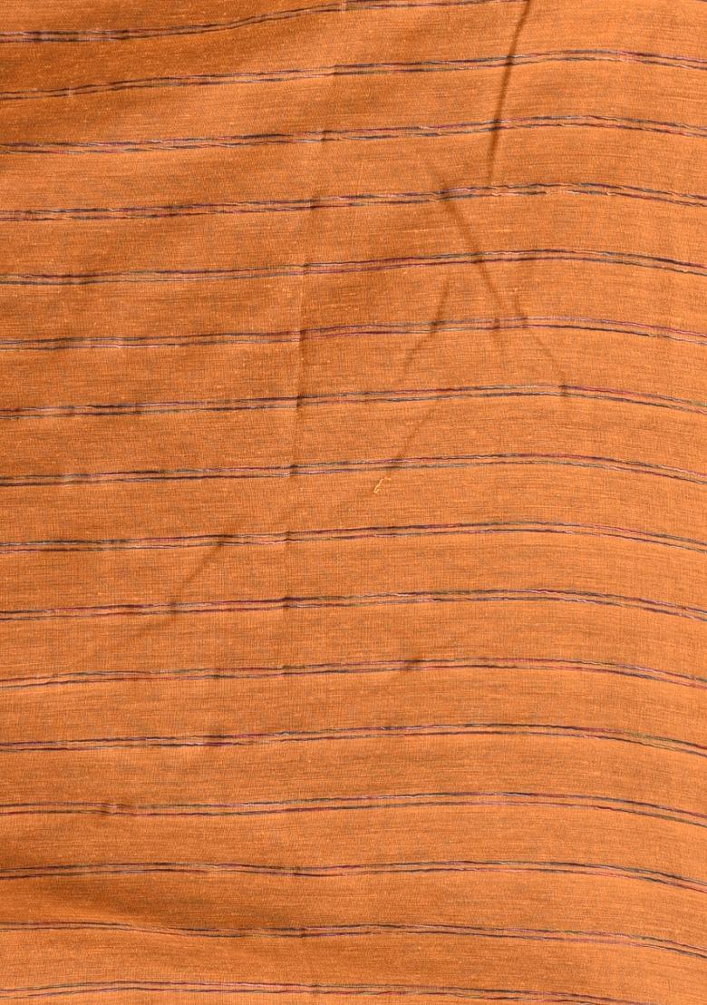 Mustard Yellow Striped Cotton Saree Set - Indya