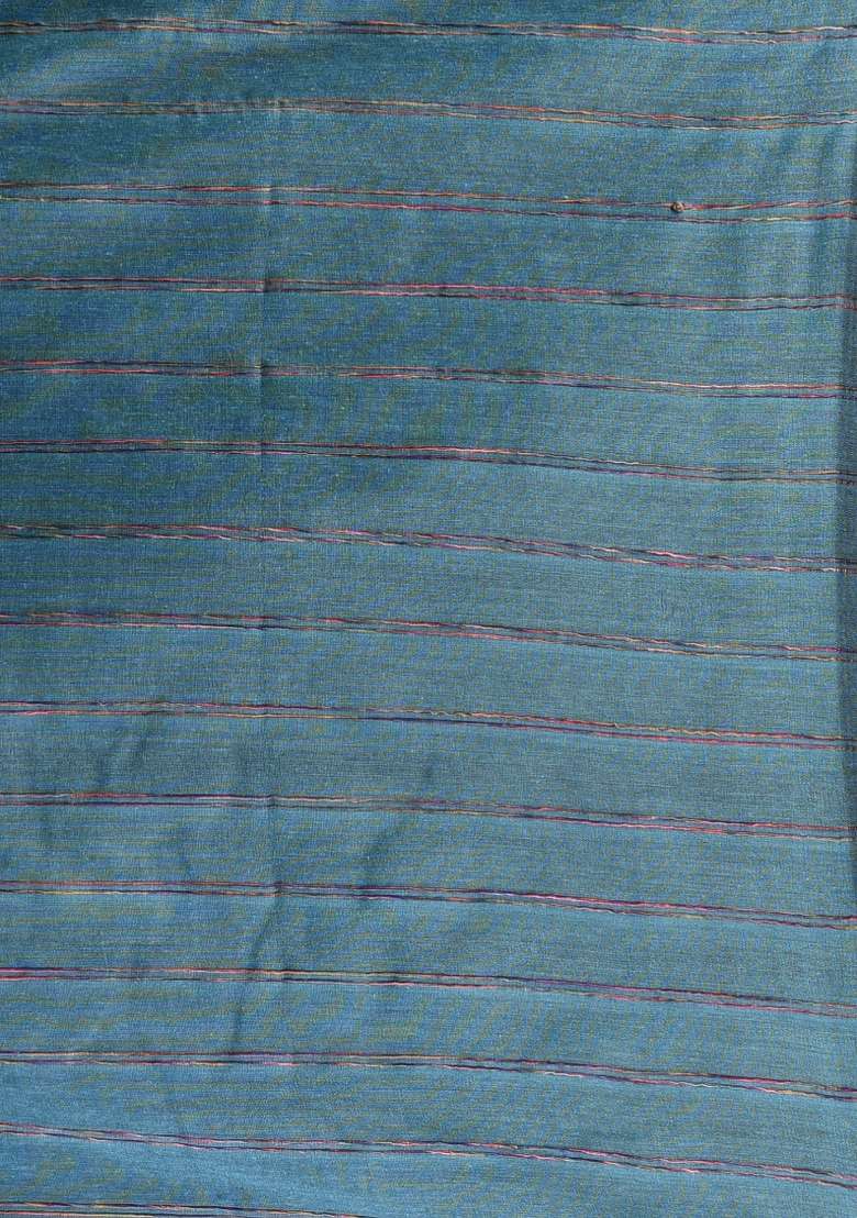Sky Blue Striped Cotton Saree Set for Diwali | Wedding & Festive Wear - Indya